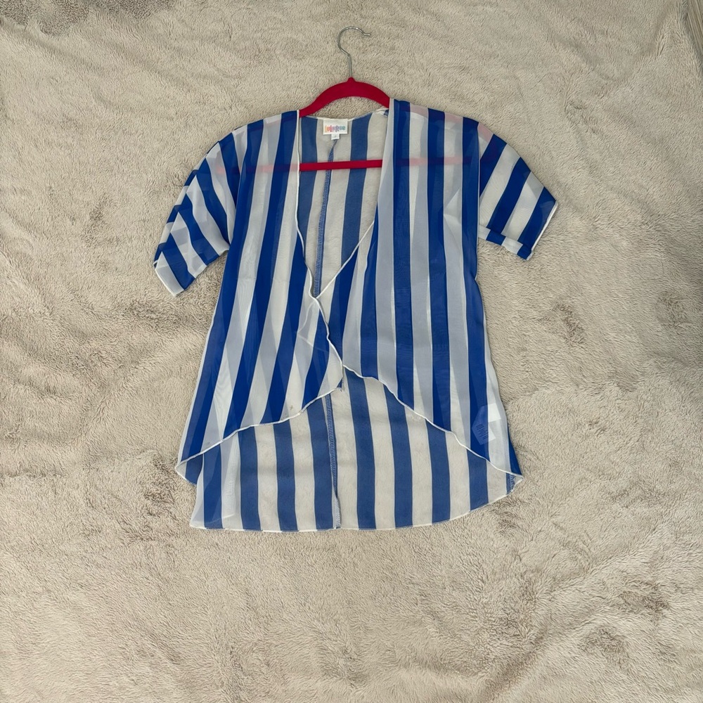 LuLaRoe Blue and White Stripe Kimono Top
